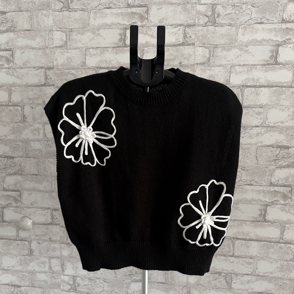Black Sweater with White Floral Design